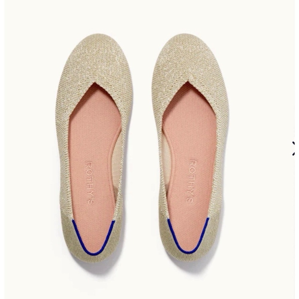 Rothy's The Flat Light Gold Metallic Knit Flats Women Size 11.5 EU 42.5